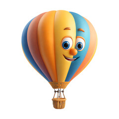 3D Colorful Hot Air Balloon with Smiling Face Cartoon PNG – Isolated Transparent Background on White Background