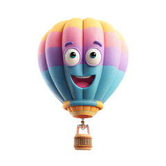 Cute Cartoon Hot Air Balloon 3D PNG – Colorful Smiling Face Balloon, Isolated Transparent Background on White Background