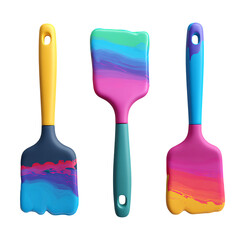 Silicone Cooking Spatulas 3D PNG – Colorful Baking Utensils, Isolated Transparent Background on White Background