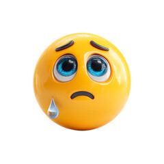 3D Crying Emoji PNG – Sad Eyes with Teardrop Cartoon Face, Isolated Transparent Background on White Background