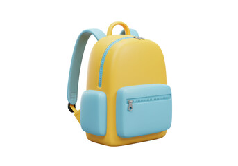 Isolated Yellow and Blue Cartoon Backpack, Schoolbag, Rucksack Object for Education and Adventure Themed Designs, Back to School Supplies, Luggage Illustration, Kid's Fashion Accessory