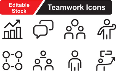 Teamwork Vector Icon Set, Collaboration, Group Discussion, Office Meeting, Business Partnership, Communication Icons