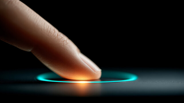 Hand activating disco playlist with finger touching glowing button for music concept - Powered by Adobe