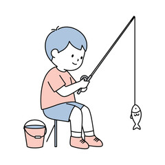 Happy child fishing with excitement, summer fun activity