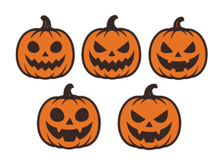 Halloween Pumpkin Vector Set with Scary Jack O Lantern Faces Illustration Bundle