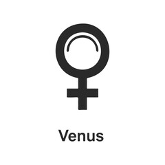 Black venus symbol on white background: female gender icon representation