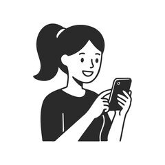 Young female character with smartphone vector illustration