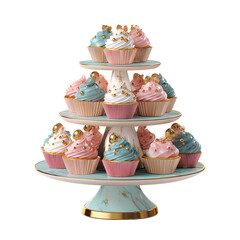 Realistic 3D Small Cupcake Stand PNG – Kitchen Display, Isolated Transparent Background on White Background