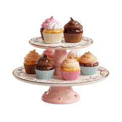 3D Mini Cupcake Stand PNG – Decorative Dessert Display, Isolated Transparent Background on White Background
