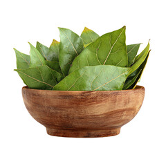 3D Stacked Bay Leaves PNG – Kitchen Herb in Bowl, Isolated Transparent Background on White Background