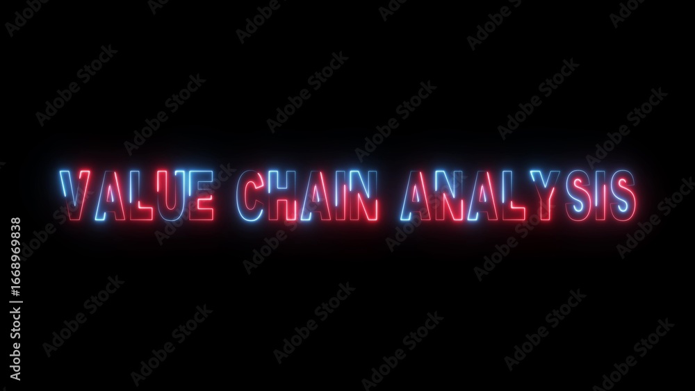 Poster neon sign text valuechainanalysis glowing red and blue on black background value chain analysis