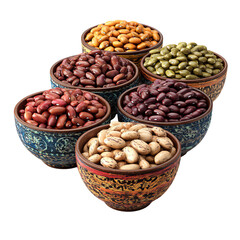 3D Dried Beans PNG – Variety in Bowl, Isolated Transparent Background on White Background