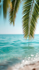 Tropical paradise with palm leaves and ocean horizon ideal for travel and nature themes