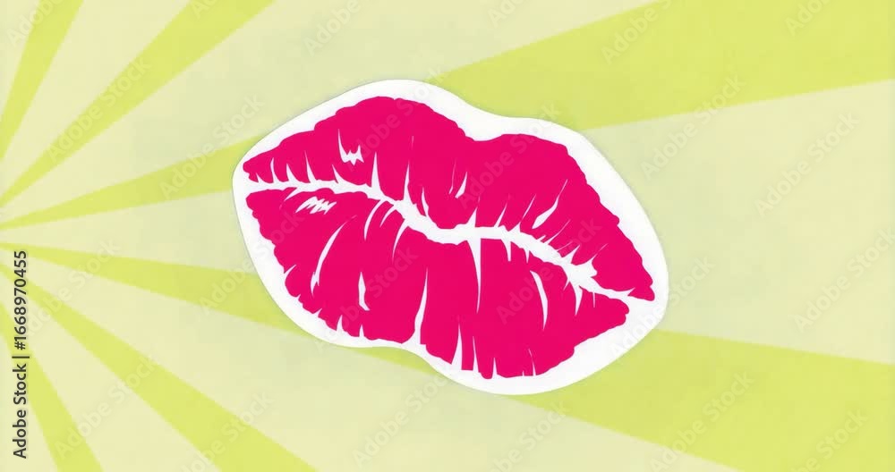 Poster at start pink lips shrinking shifting pulsing converging with sunburst rays for looped effect