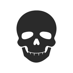 Black skull silhouette on white background: simple halloween icon