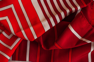 red, burgundy, white striped silk scarf