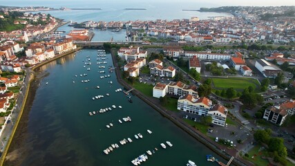 Naklejka premium Aerial panorama view around the city Saint-Jean-de-Luz in France on a sunny spring day.