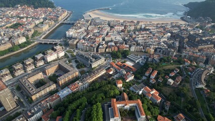 Fototapeta premium Aerial panorama view around the city San Sebastián in Spain on a sunny spring day.