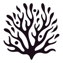 Stylized black silhouette of a branching coral reef structure, Abstract Coral Vector Art, Black Illustration, stylized depiction of branching coral, symmetrical design, organic shape with a circular,