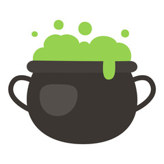 Bubbling cauldron with green potion Halloween symbol isolated on white