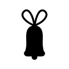 Black silhouette image of a bell with a ribbon on a white background