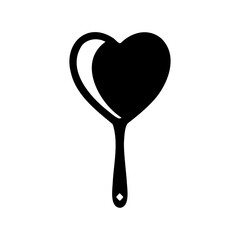 Stylized heartshaped mirror with handle in minimalist black and white design