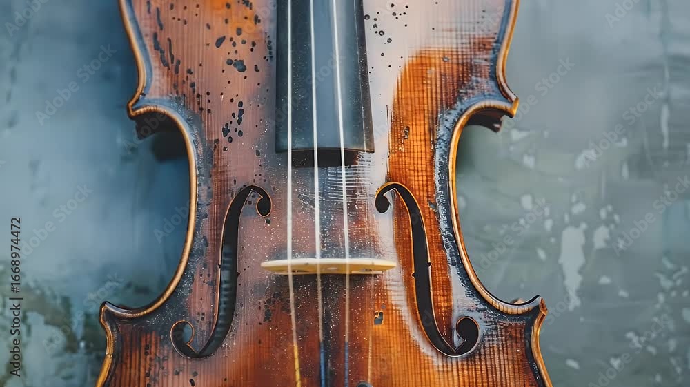 Poster dynamic abstract string instrument: textured painterly art with flowing brushstrokes and musical res