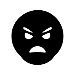A black and white image of a grumpy emoji face, showing anger