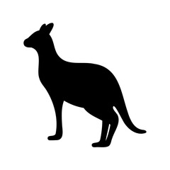 Silhouette of a Standing Kangaroo on a White Background, Isolated