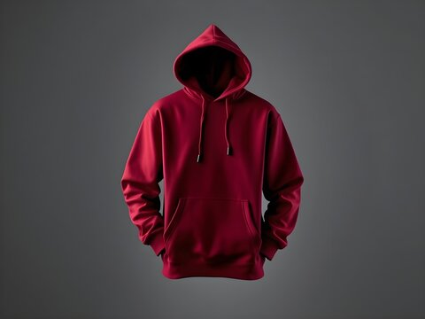 front view of a blank maroon hoodie mockup isolated on gray background