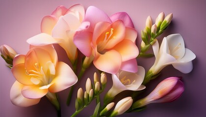 Fototapeta premium delicate freesia blooms a study in pastel hues