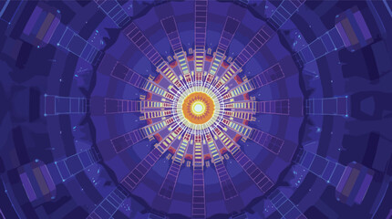 Futuristic Radial Design with Glowing Center and Geometric Structure abstract technology.