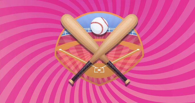 On start, stylized baseball logo remaining centered on pink swirl backdrop showcasing team branding