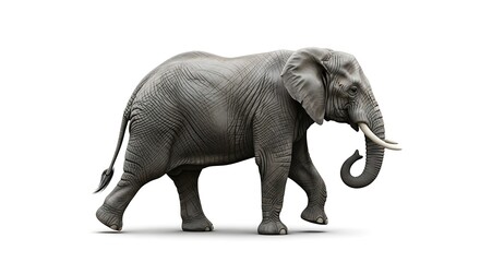 Obraz premium A realistic gray elephant with tusks walks to the right on a white background african elephant savanna elephant