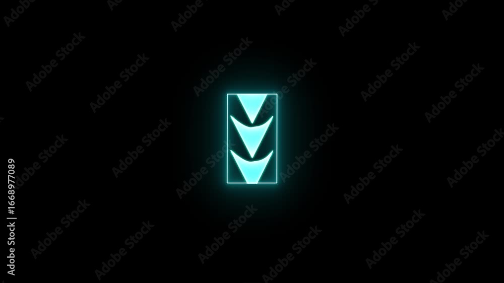 Aufkleber neon cyan down arrow animation. glowing neon down directional arrow loop animation. neon light arrow