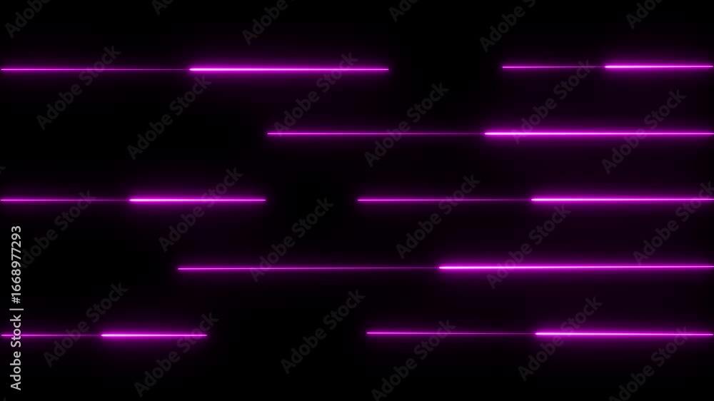Poster neon lights blinking lines moving animation. purple neon line moving on background. five neon line a