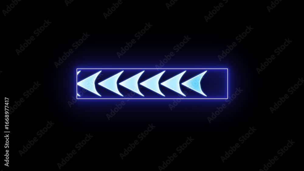 Poster neon blue left arrow animation. glowing neon left directional arrow loop animation. neon light arrow