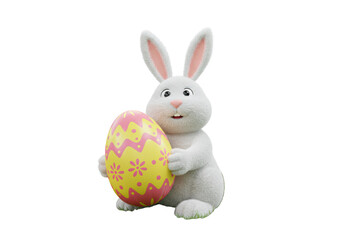 Isolated Easter Bunny Illustration Holding Easter Egg with Floral Design on a White Background