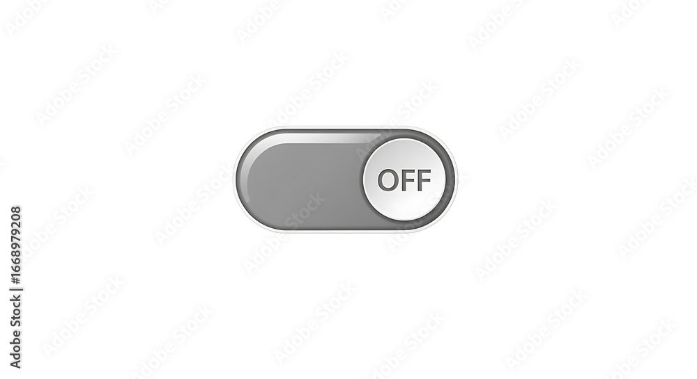 Aufkleber a gray and white toggle switch with the word off visible on a white background in a digital illustra