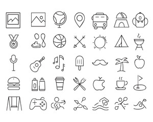 Fototapeta premium Set of outline icons related to pipeline. Linear icon collection