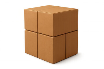 Four cardboard delivery boxes forming a bigger cube isolated on transparent background, ideal for shipping and logistics concepts