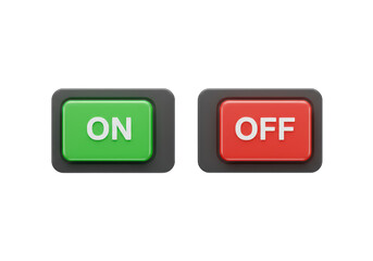 Isolated 3D Render of Green 'On' and Red 'Off' Buttons, Representing Power Control and Equipment Status on a Clean White Background