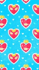 Kidcore heart pattern mobile wallpaper, blue aesthetic design