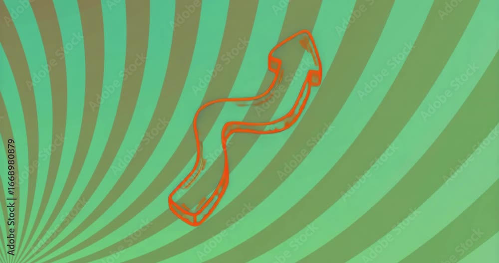 Aufkleber opening with stripes pulsing on green swirl behind red curved arrow, creating undulating effect
