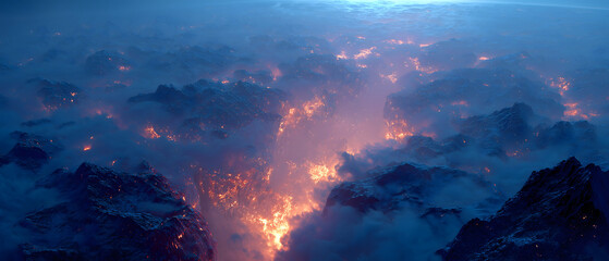 Naklejka premium Norse Myth・Ragnarök Recycling Yard | God Fragments Melting in Lava Pool, Odin’s Helmet to Plowshare, Mjölnir to Satellite, Loki’s Dagger to Syringe, New Civilization Seed