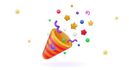 3d confetti popper Party Cartoon emoji Confetti fireworks for the event happy birthday, victory concept, winner prize
