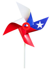 Pinwheel with chilean flag colors rotating freely on a white background, celebrating chilean...