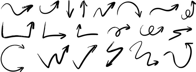 Hand-drawn black arrows collection on transparent background. Vector EPS 10