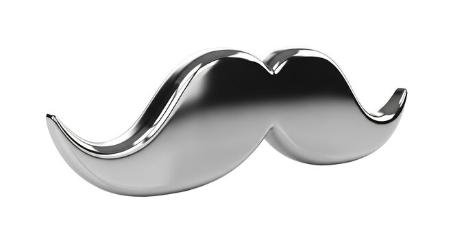 Movember chrome mustache, perfect for men's health awareness campaigns, Father's Day designs, gentleman branding, or elegant party invitations, isolated on white & transparent background.