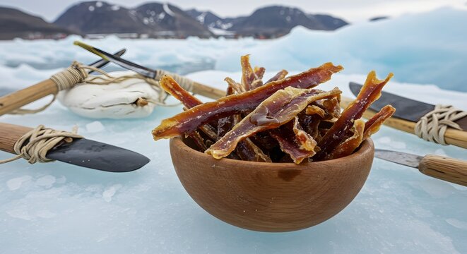 "Арктический специалитет Вяленая Рыба с Тюленьим Жиром часть традиционного рациона инуитов"